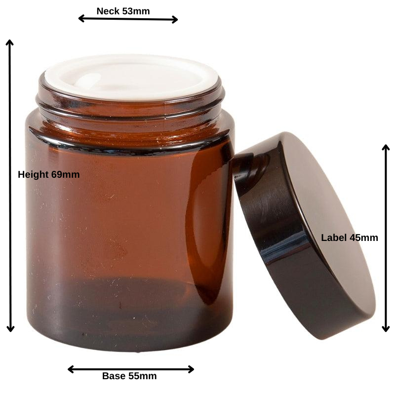 100g Amber Glass Jar with Black Lid and Inner Lid Shive Complete