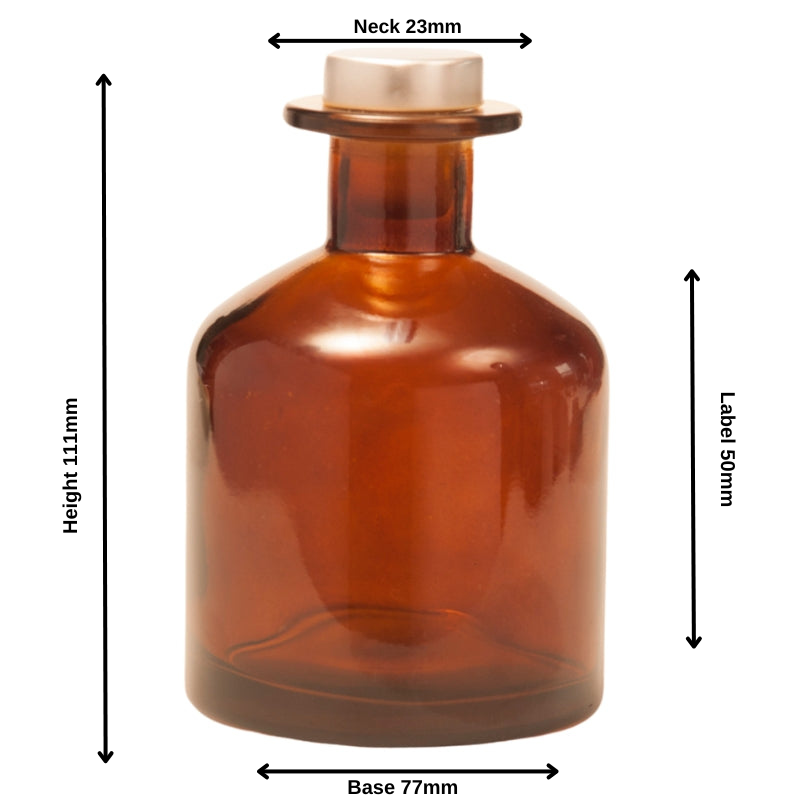 200ml Amber Glass Diffuser Bottle and Silver Plug Cap