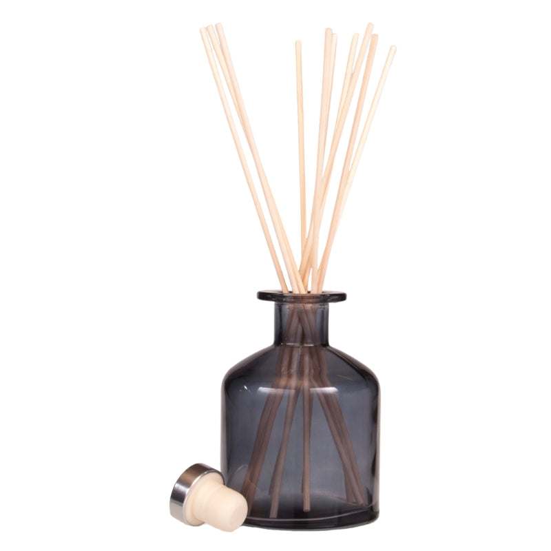 200ml Black-Tinted Glass Diffuser Bottle and Silver Plug Cap