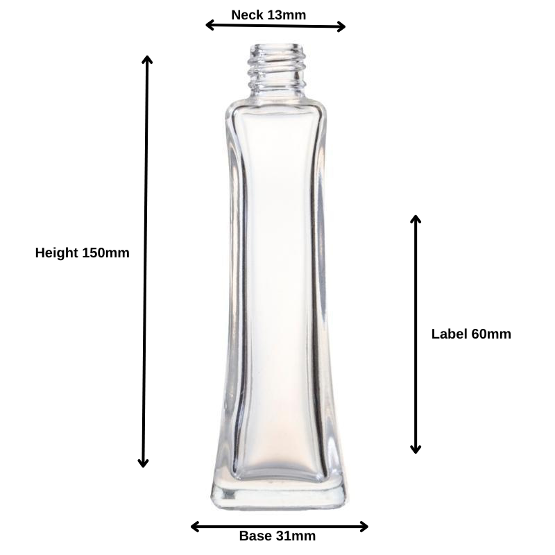 25ml Clear Glass Square Base Curved Perfume Bottle (18/410)