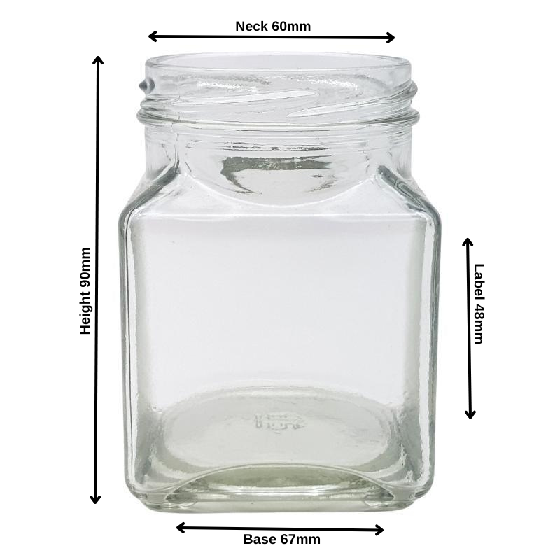 260ml Clear Square Glass Jar (63/400)