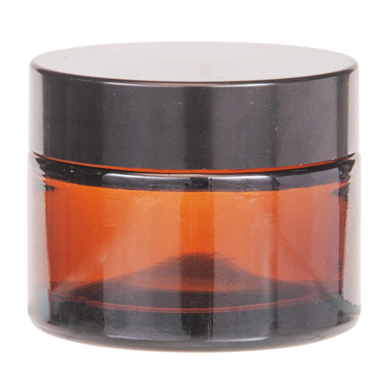 50g Amber Glass Jar with Black Lid and Inner Lid Shive Complete