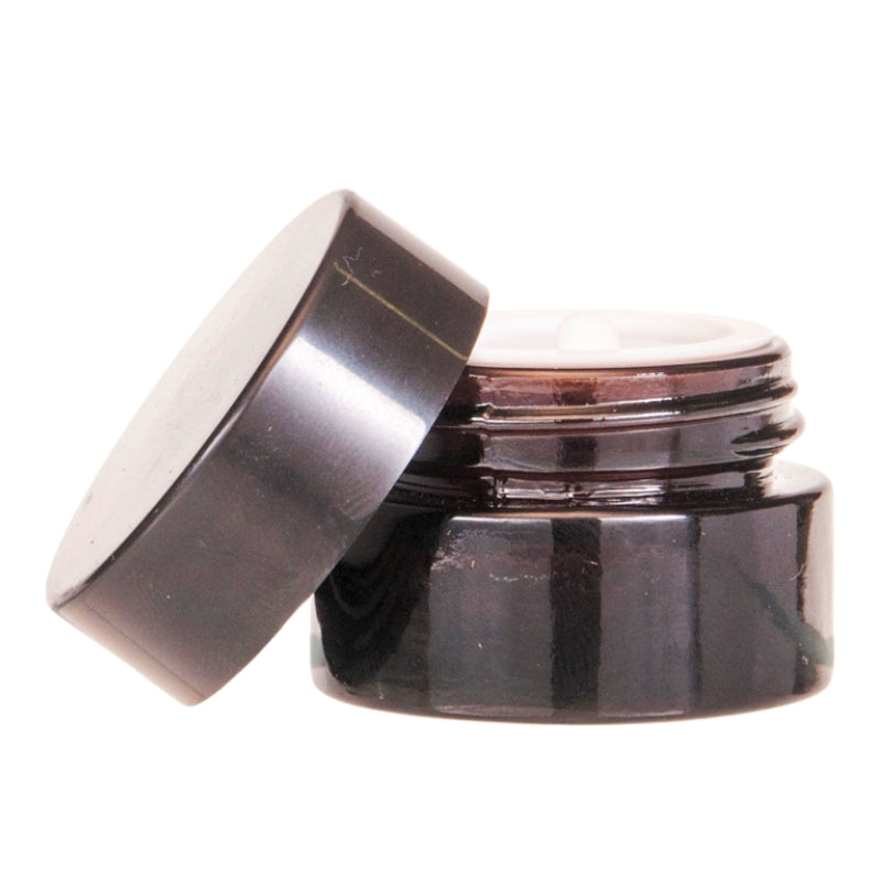 5g Amber Glass Jar with Black Lid and Inner Lid Shive Complete