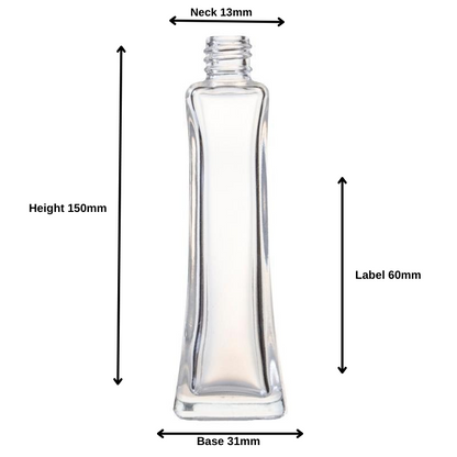 25ml Clear Glass Square Base Curved Perfume Bottle (18/410) - No Closure