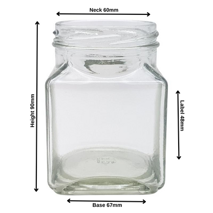260ml Clear Square Glass Jar (63/400) - No Closure