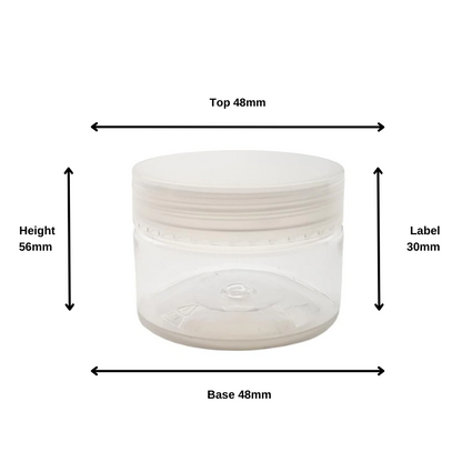 50g Clear PET Jar with Screw-On Lid and Inner-Shive