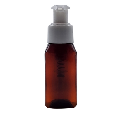 50ml Rectangular Amber PET Bottle with White Pump Dispenser (24/410)