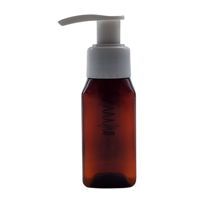 50ml Rectangular Amber PET Bottle with White Pump Dispenser (24/410)
