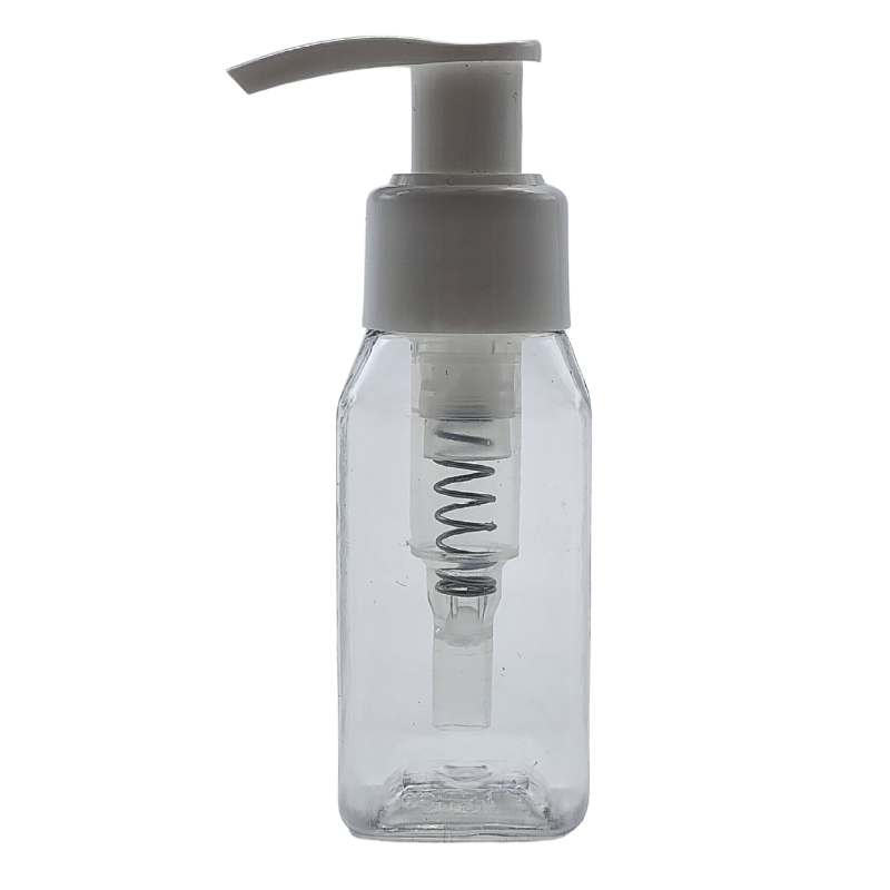 50ml Rectangular Clear PET Bottle with White Pump Dispenser (24/410)