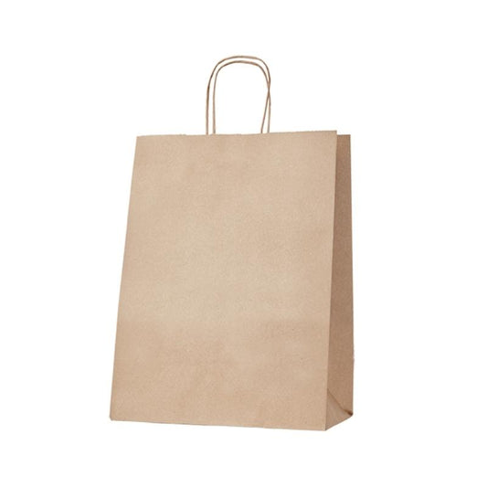 90gsm Large Kraft Gusseted Bag with Paper Twist Handles - 360mm x 280mm