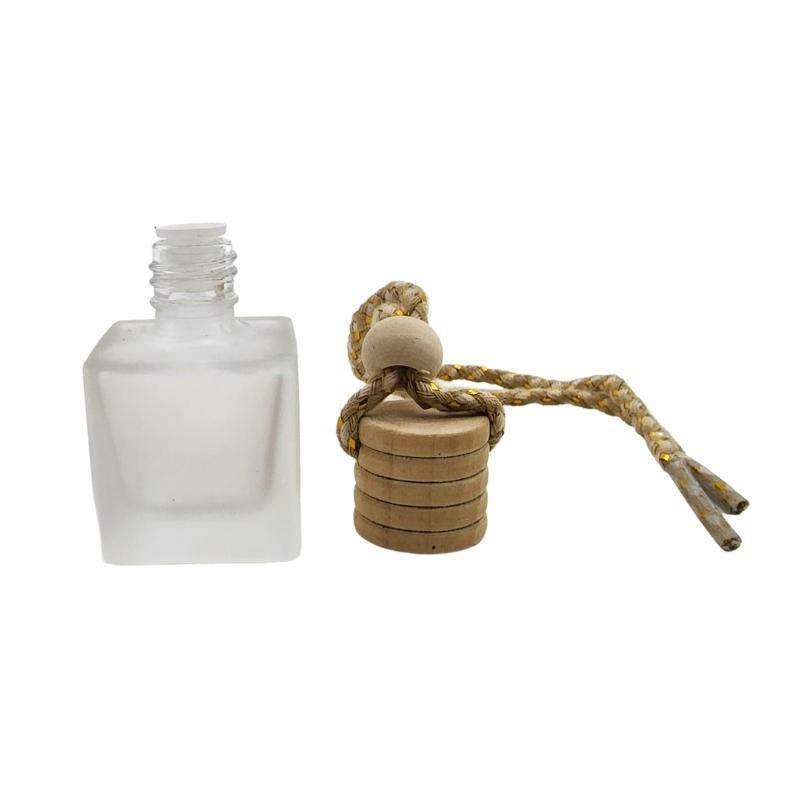 10ml Frosted Glass Square Perfume Bottle with Tasseled Wooden Screw Cap - Bottles & Jars