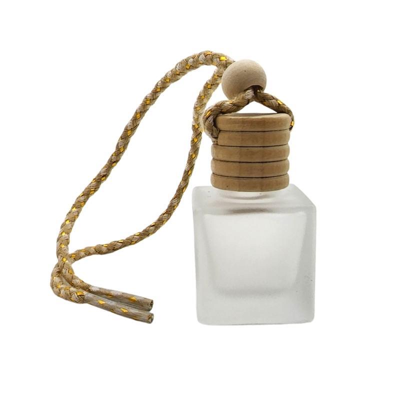 10ml Frosted Glass Square Perfume Bottle with Tasseled Wooden Screw Cap - Bottles & Jars
