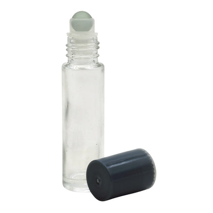 10ml Clear Glass Roll On Bottle with Slate-Grey Cap & Glass Ball