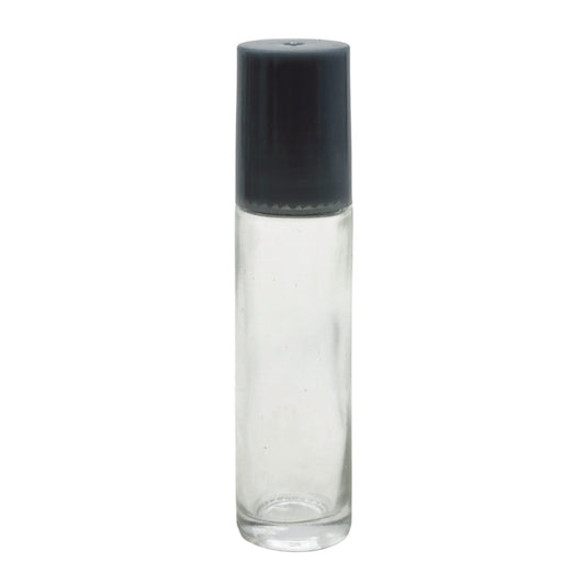 10ml Clear Glass Roll On Bottle with Slate-Grey Cap & Glass Ball