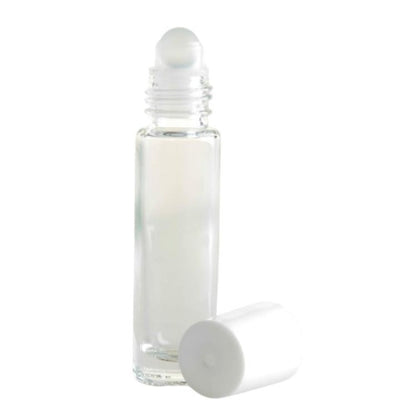 10ml Clear Glass Roll On Bottle with White Cap & Glass Ball - Essentially Natural