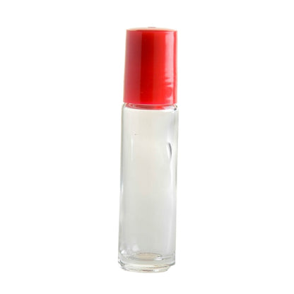 10ml Clear Glass Roll On Bottle with Red Cap & Metal Ball