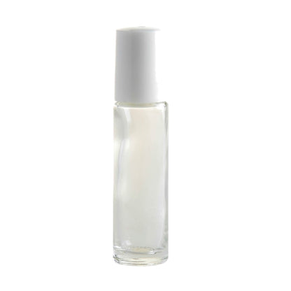 10ml Clear Glass Roll On Bottle with White Cap & Metal Ball