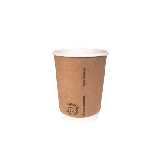 250ml Kraft Double Wall Compostable Logo Hot Cup - 25 Units