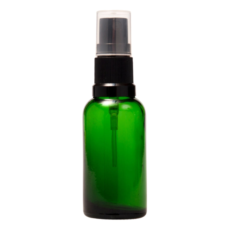 30ml Green Glass Aromatherapy Bottle with Spritzer - Black (18/410)