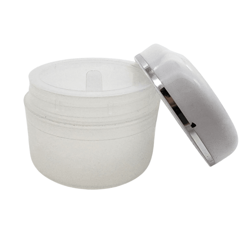 50ml White Double Walled Jar With White Lid & Silver Trim - Bottles & Jars