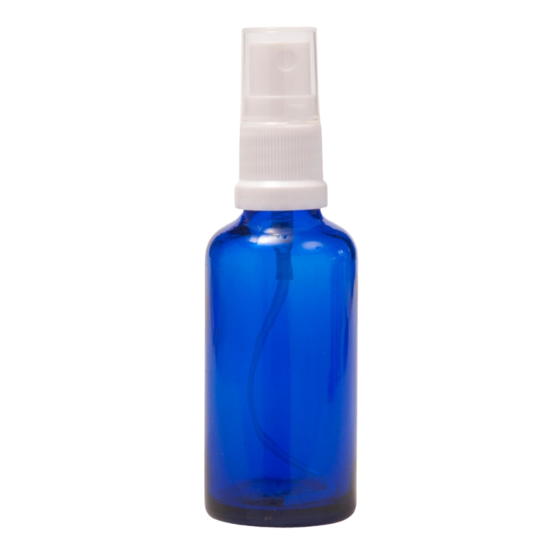50ml Blue Glass Aromatherapy Bottle with Spritzer - White (18/410)