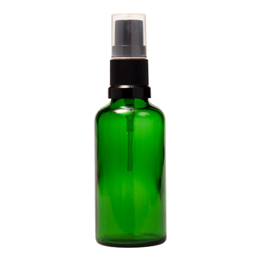 50ml Green Glass Aromatherapy Bottle with Spritzer - Black (18/410)