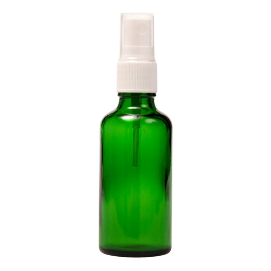50ml Green Glass Aromatherapy Bottle with Spritzer - White (18/410)