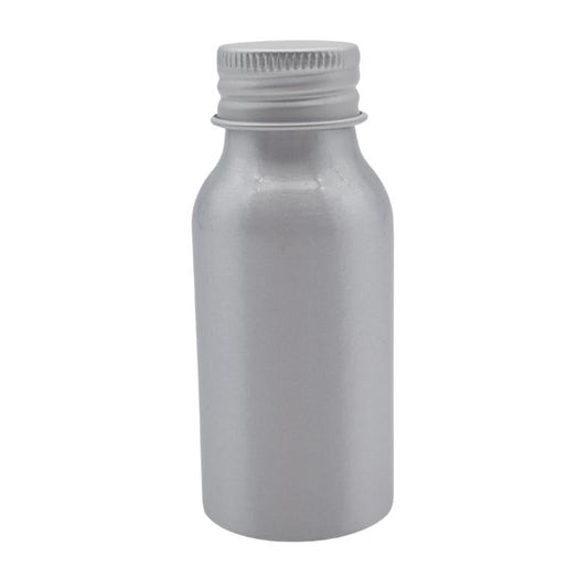 50ml Silver Aluminium Bottle with Aluminium Screw Cap - Silver (24/410)