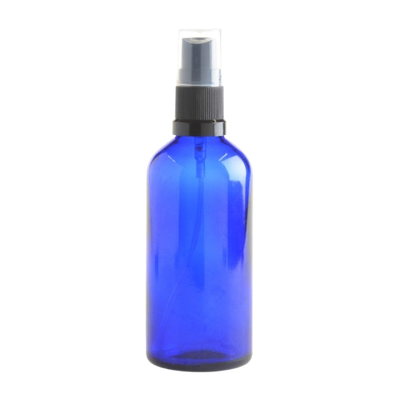 100ml Blue Glass Aromatherapy Bottle with Spritzer - Black (18/410) - Essentially Natural