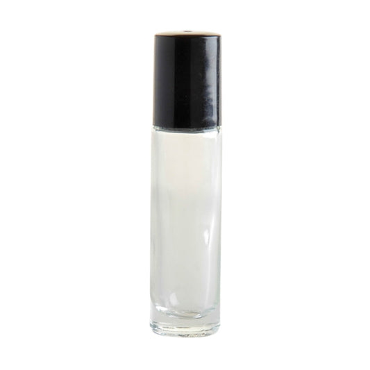 10ml Clear Glass Roll On Bottle with Black Cap & Glass Ball